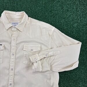Poncho Men's Pearl Snap Denim Western Long Sleeve Shirt Size 2XL Beige